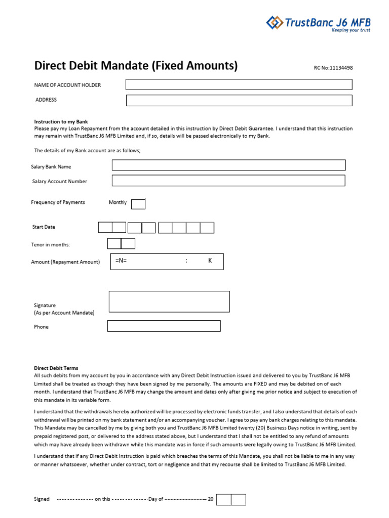 Direct Debit Mandate Form (MFB) | PDF