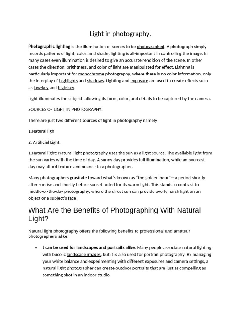 Classnotes Student 64465776399 Lightinphotographyweek2 | PDF | Lighting ...