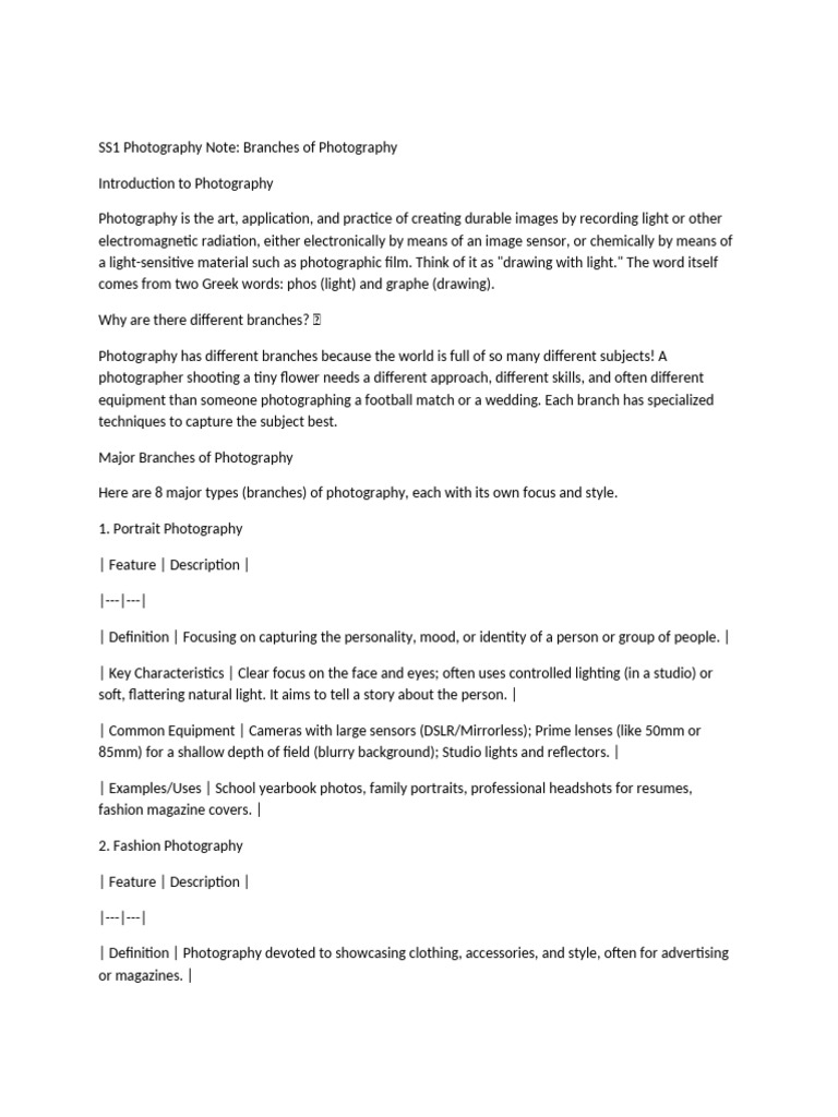 Classnotes Student 72219715509 Branchesofphotographyss1photography ...