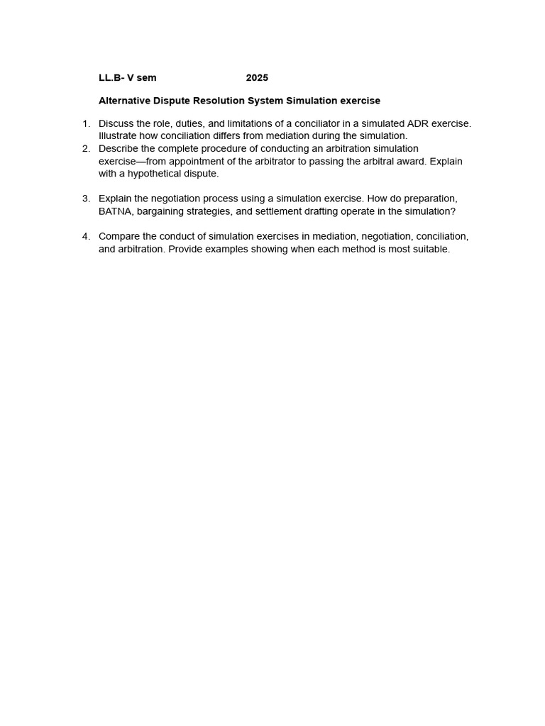 Alternative Dispute Resolution System Simulation Exercise | PDF