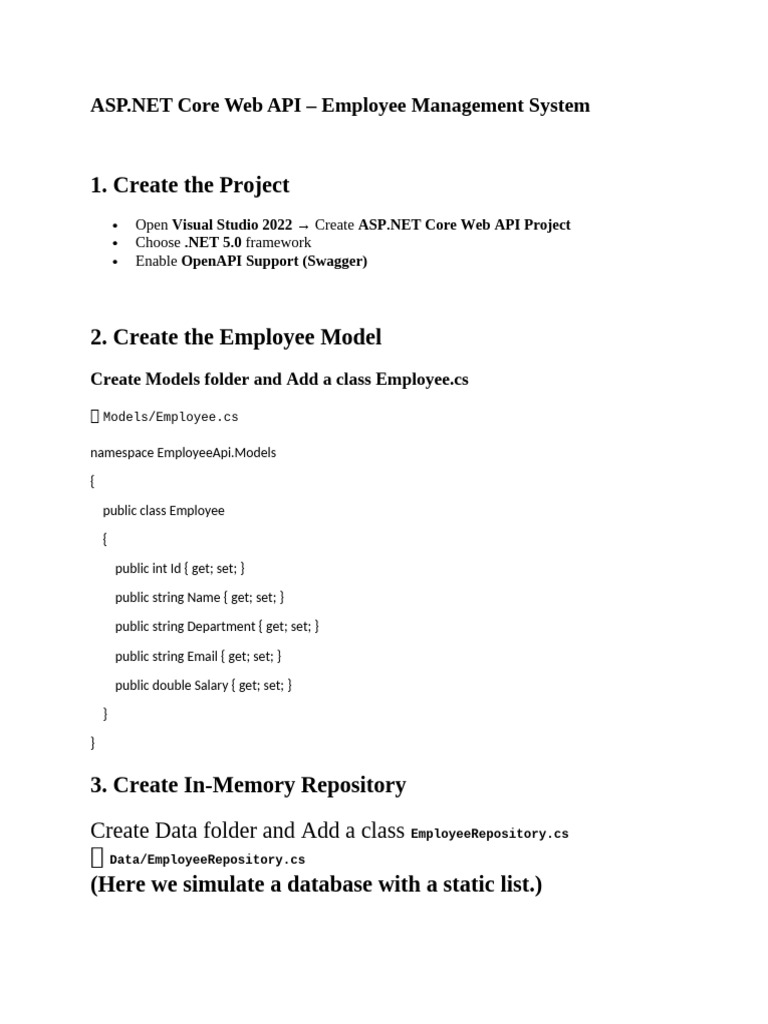 ASP DOTNET WEB API Employee Project | PDF | Computing | Software ...