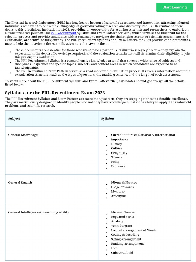 PRL Recruitment Syllabus and Exam Pattern 2023 - Know Syllabus | PDF