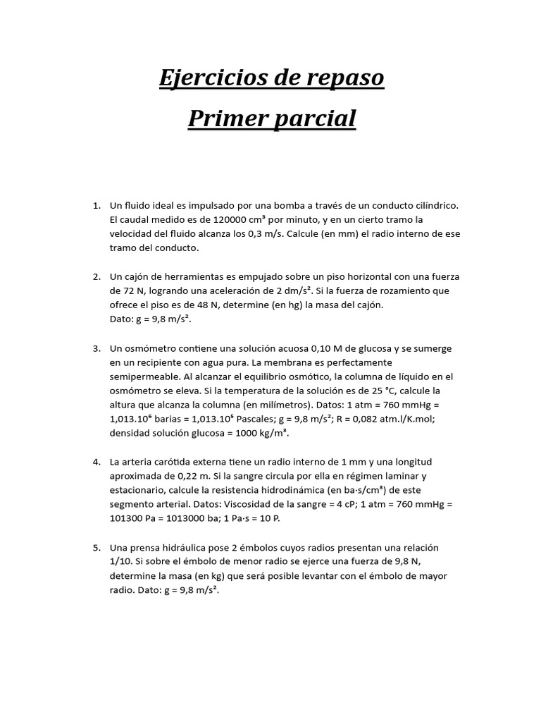 Ejercicios de Repaso 1er Parcial | PDF | Viscosidad | Cantidad