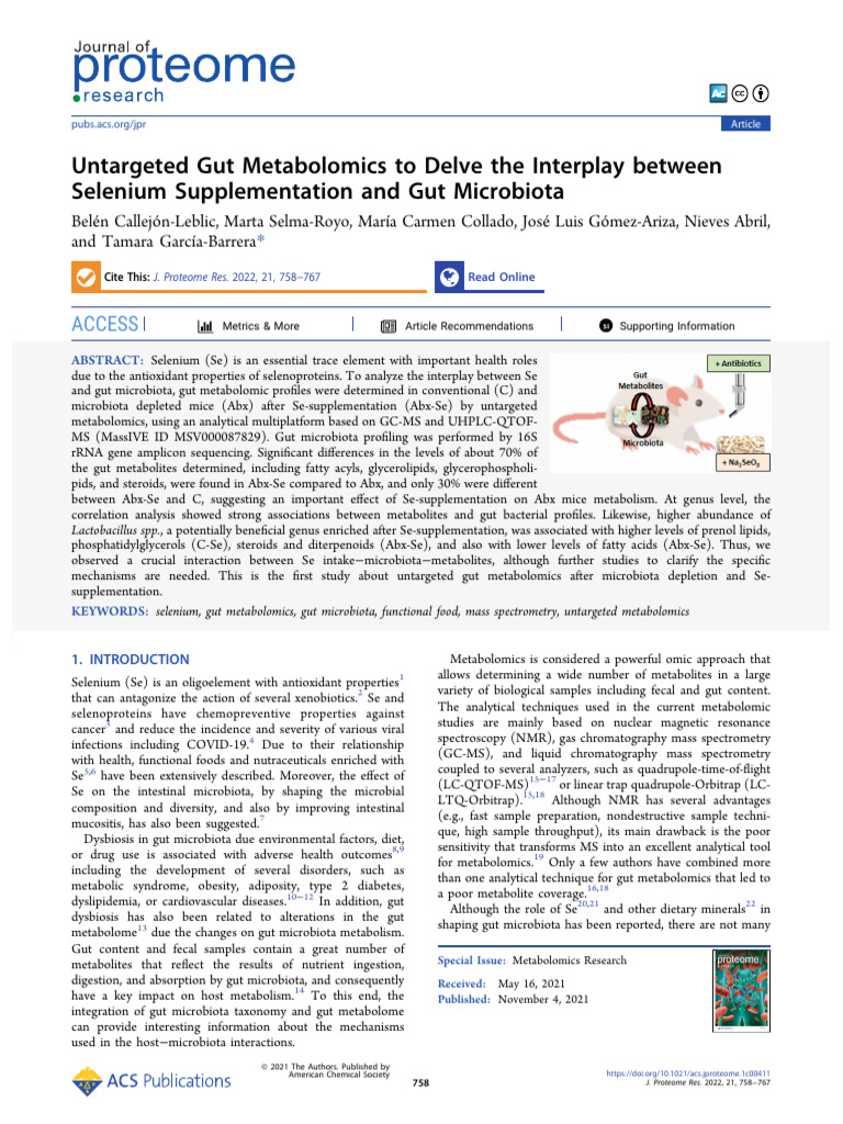 Untargeted Gut Metabolomics to Delve the Interplay Betwe | PDF ...