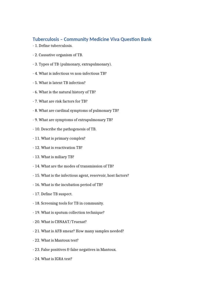 Tuberculosis CFM Viva Questions | PDF | Tuberculosis | Animal Diseases
