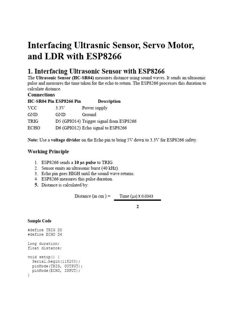 Interfacing Ultrasnic Sensor , Servo Motor and LDR With ESP8266 ...