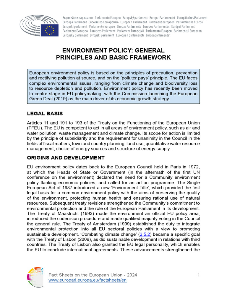 Environment Policy: General Principles and Basic Framework: Legal Basis ...