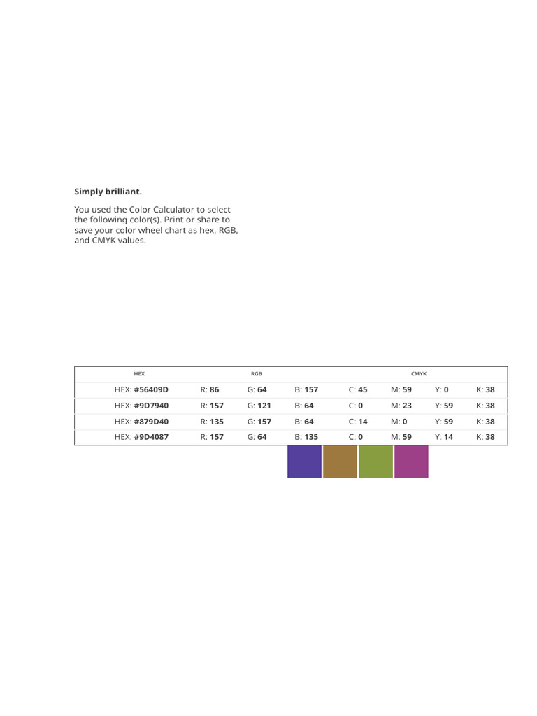 Color Wheel - Color Calculator Results | PDF