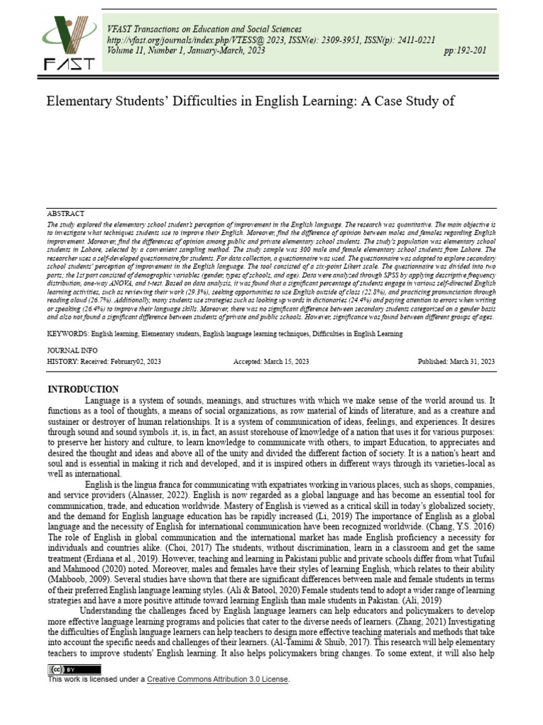 Elementary Students Difficulties in English Learn | PDF | Survey ...
