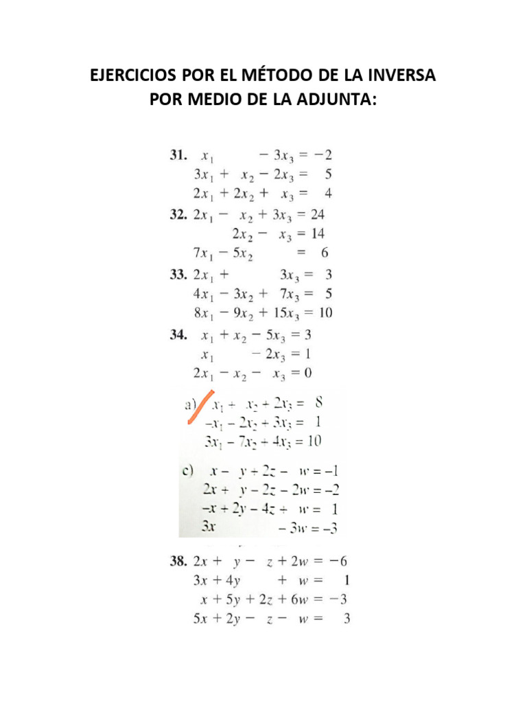 Ejerc. Método de La Inversa (Adjunta) | PDF