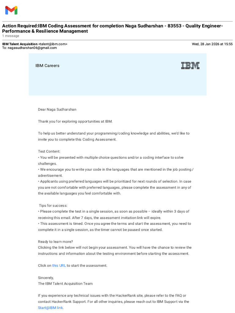 Gmail - Action Required - IBM Coding Assessment For Completion ...
