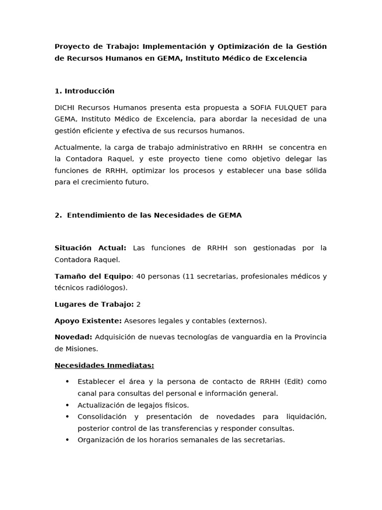 Proyecto de Trabajo | PDF | Gestión de recursos humanos | Planificación
