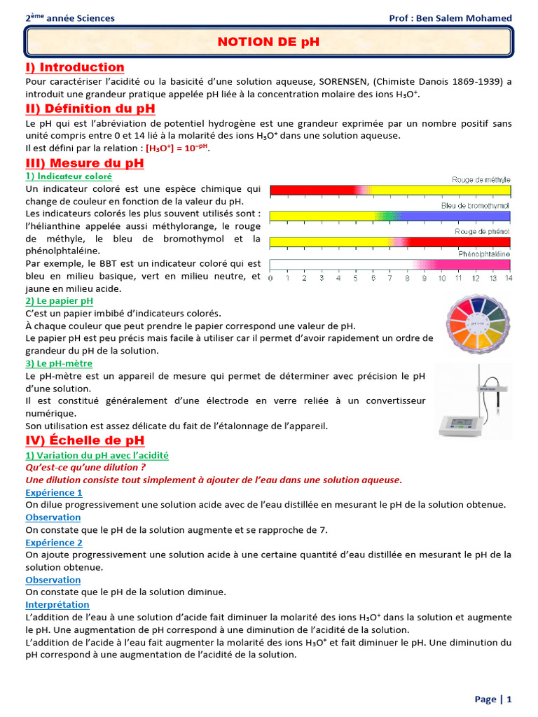 Notion de PH | PDF | Ph | Composés chimiques