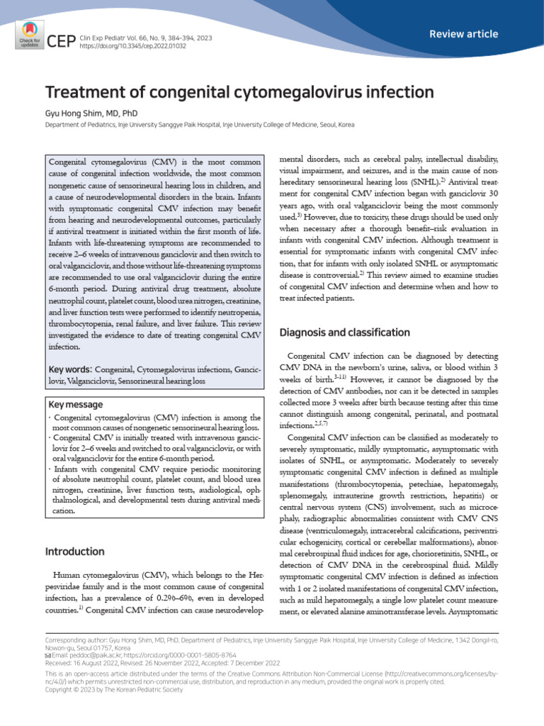Treatment of Congenital Cytomegalovirus Infection | PDF | Intravenous ...
