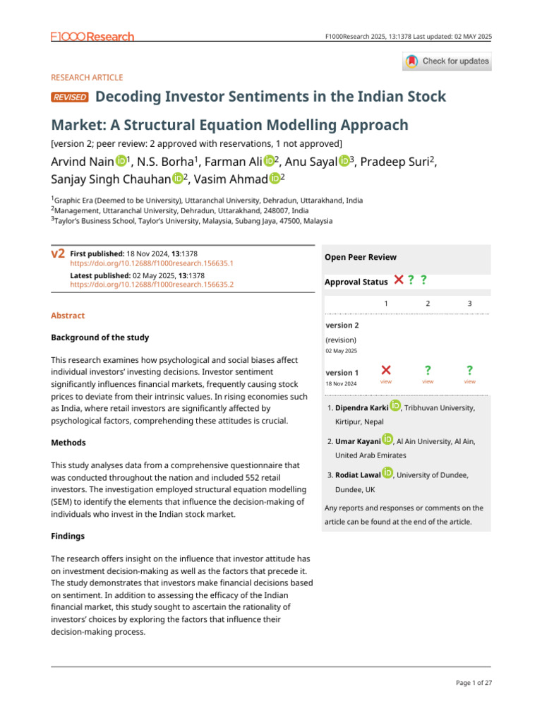 Decoding Investor Sentiments in The Indian Stock M | PDF | Factor ...