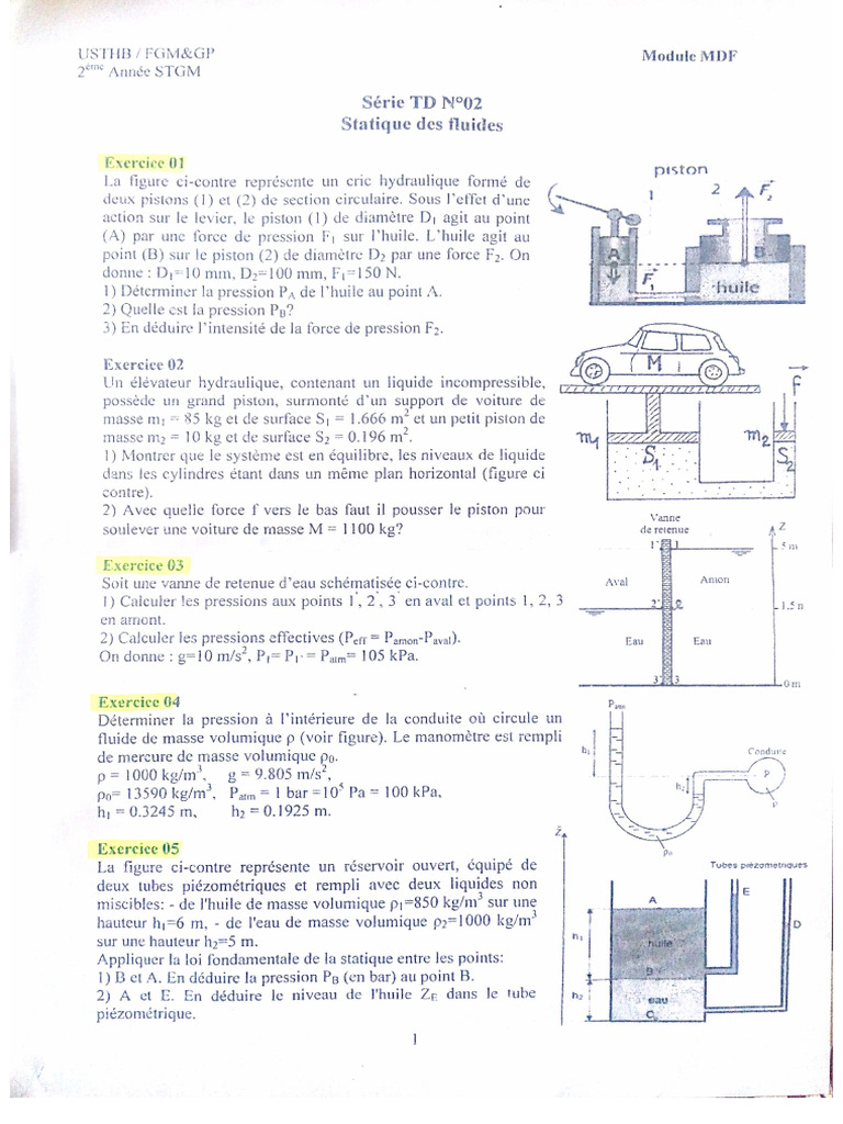 Serie MDF TD n2 Corrige Statique Des Fluides Mecanique Des Fluides | PDF
