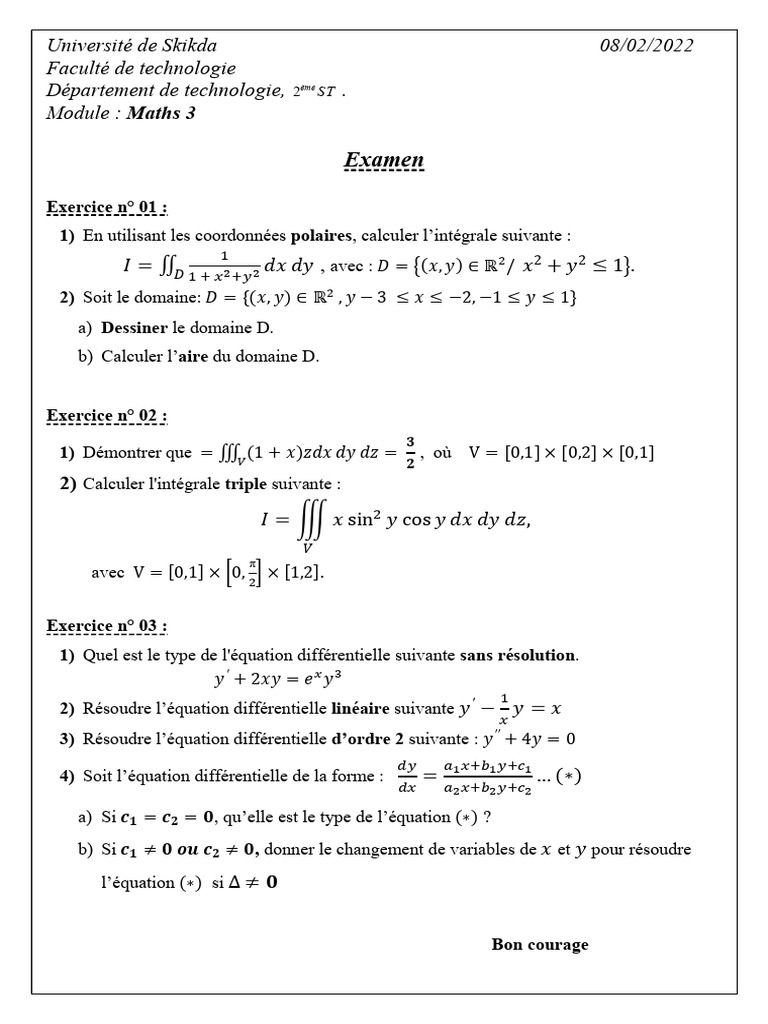 Examen Maths 3 | PDF