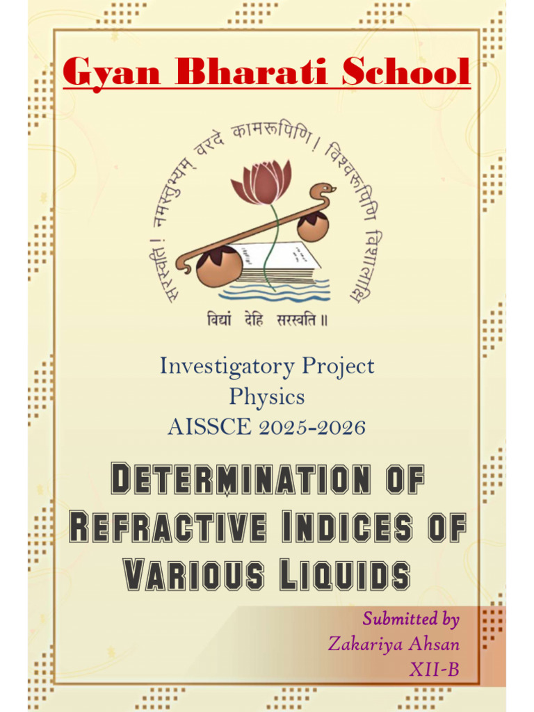 Physics Investigatory Project XII 2025-2026 | PDF | Refractive Index ...