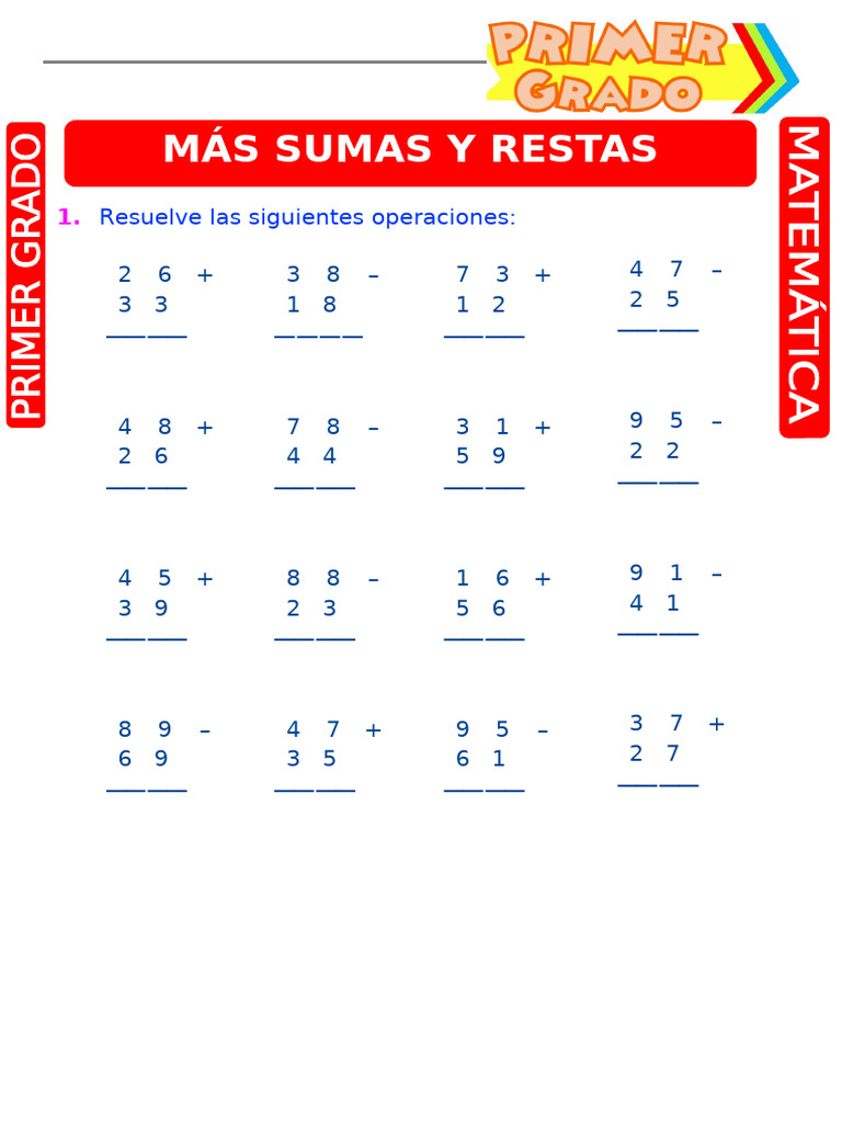 Ejercicios de Sumas y Restas para Primer Grado de Primaria | PDF
