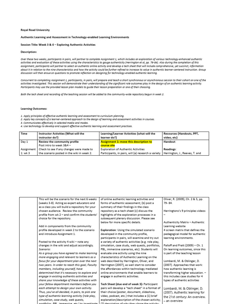 Authentic Learning Lesson Plan-Week 34 | PDF | Learning | Lesson Plan