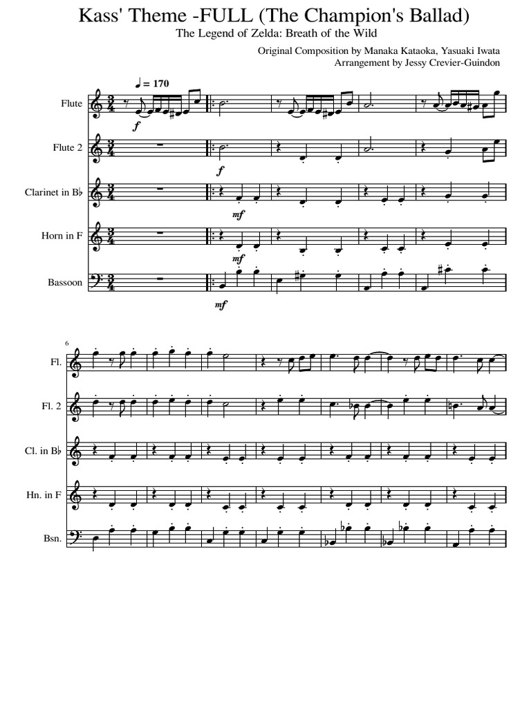 Kass' Theme Wind Quintet Score | PDF | Aerophones | Musical Instruments