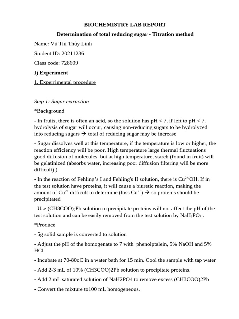Determination of Total Reducing Sugar - Titration Method | PDF ...