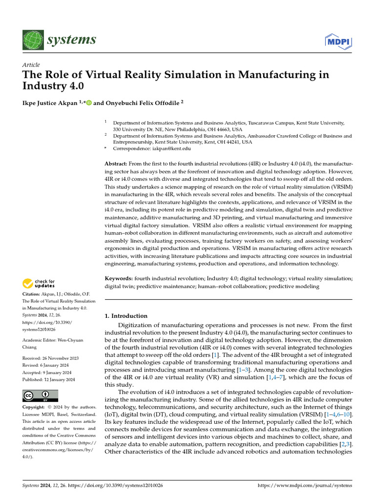 Systems 12 00026 v2 | PDF | Simulation | Virtual Reality