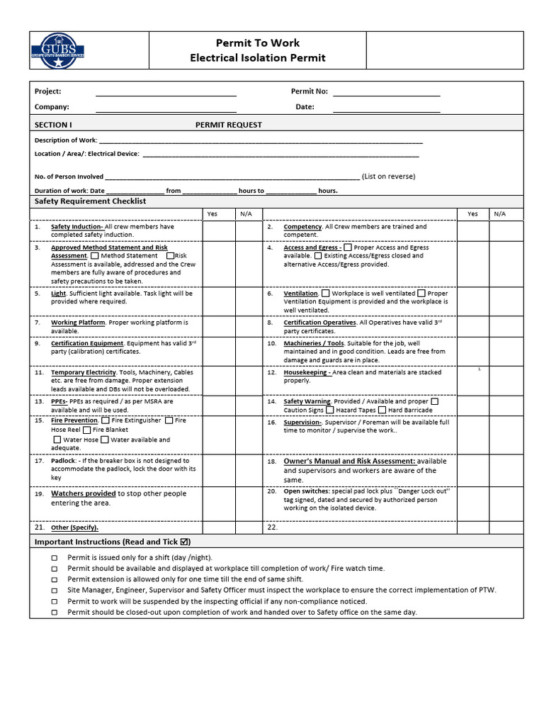 Safety File Element 7.2 PTW Electrical Isolation | PDF | Occupational ...