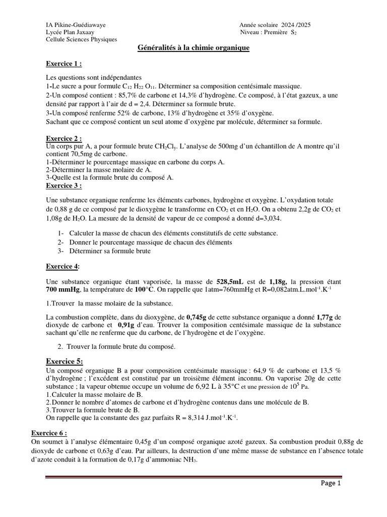 TD C1 1ereS2-Jaxaay | PDF | Gaz | Oxygène