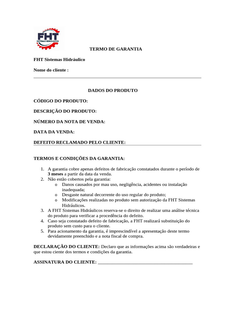 Termo de Garantia FHT | PDF