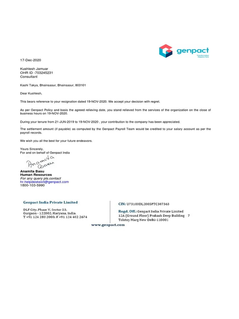 Relieving Letter | PDF