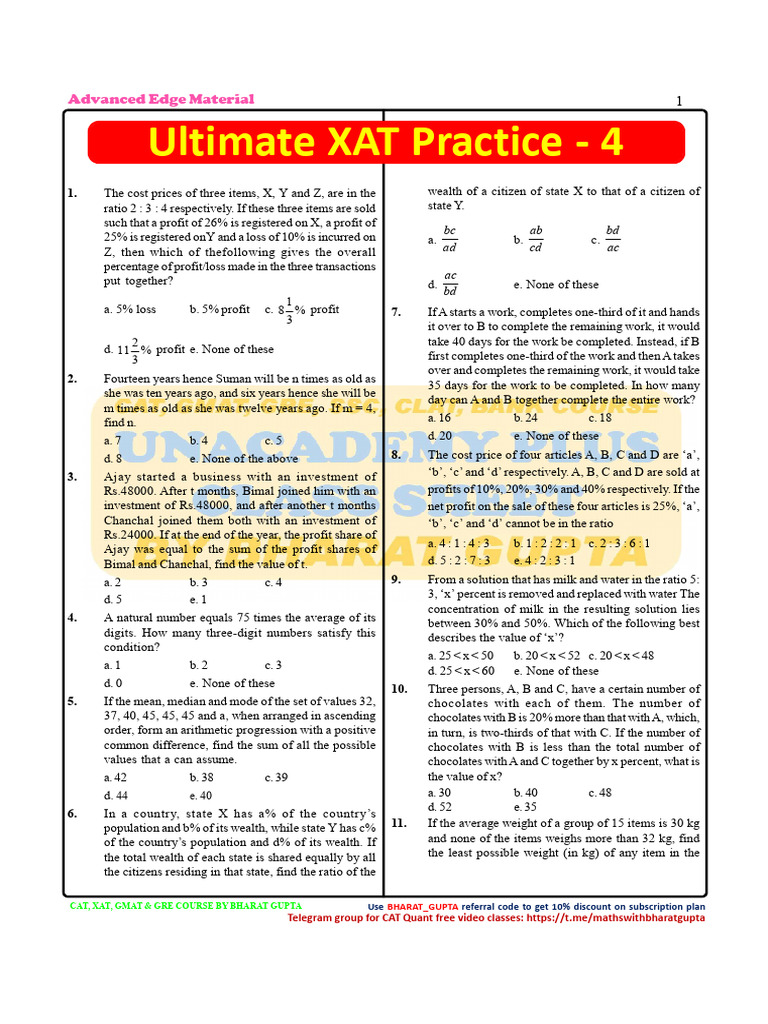 XAT Arithmetic Practice - 4 | PDF | Investing
