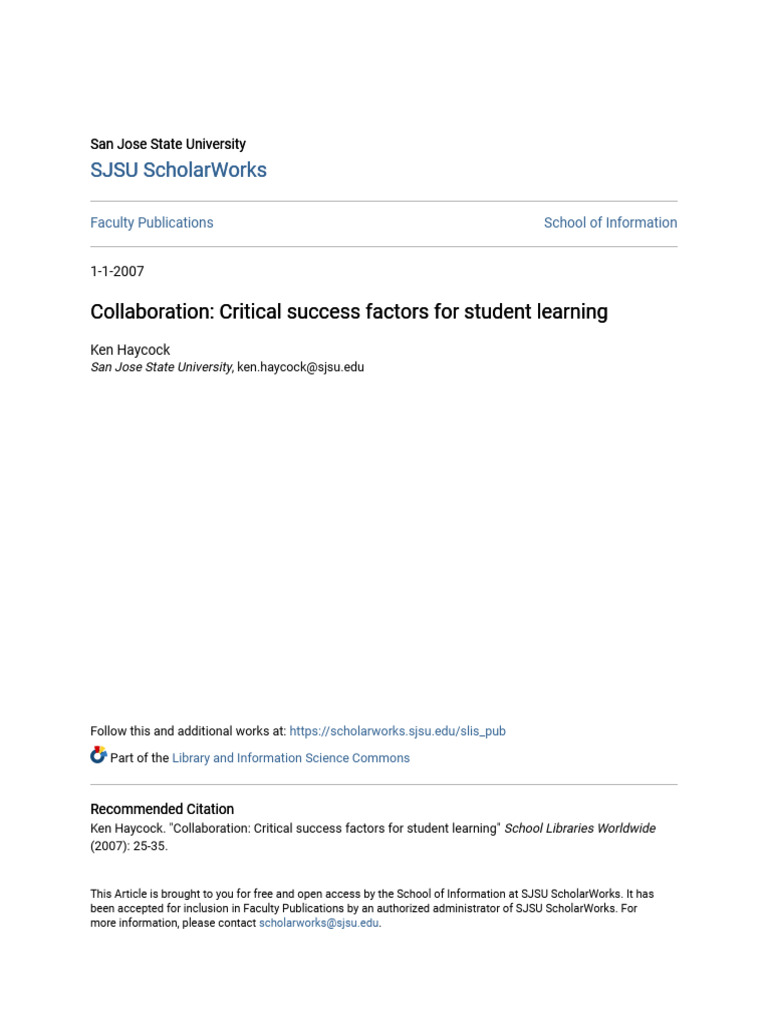 Collaboration - Critical Success Factors For Student Learning | PDF ...