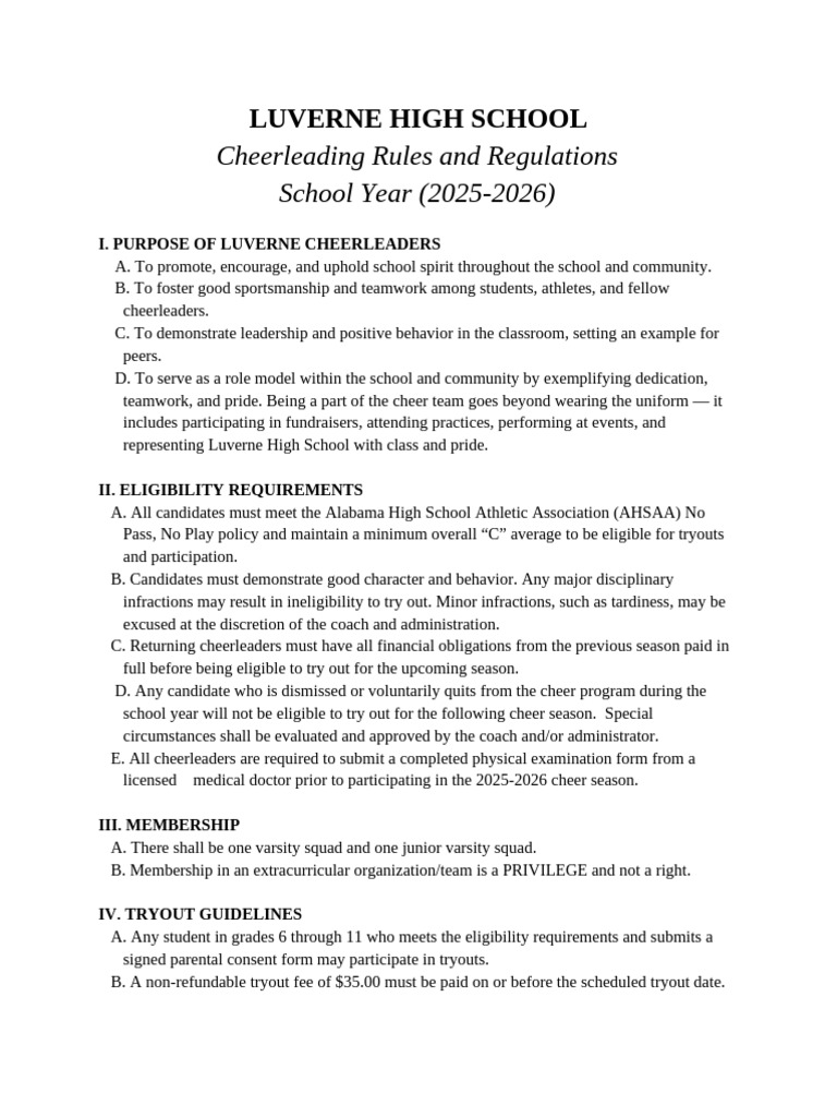 _luverne High School New Cheer Contract (1) (1) | PDF | Cheerleading ...