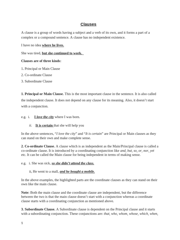Clauses Notes Grade - 11 | PDF | Clause | Adverb