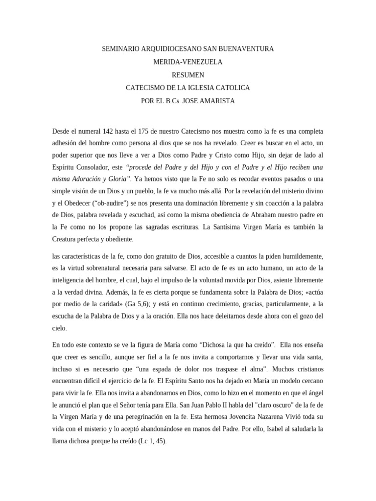 Resumen Catecismo de La Iglesia Catolica | PDF | Fe | María, madre de Jesús