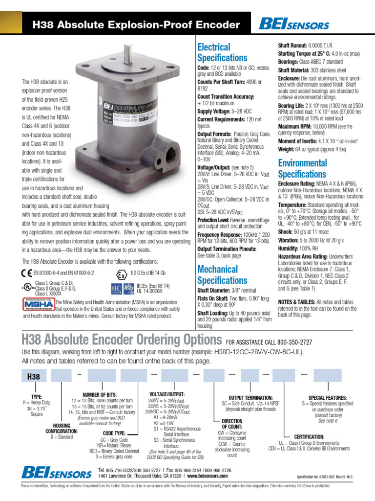 h38 Optical Absolute Encoder | PDF | Telecommunications | Electrical ...