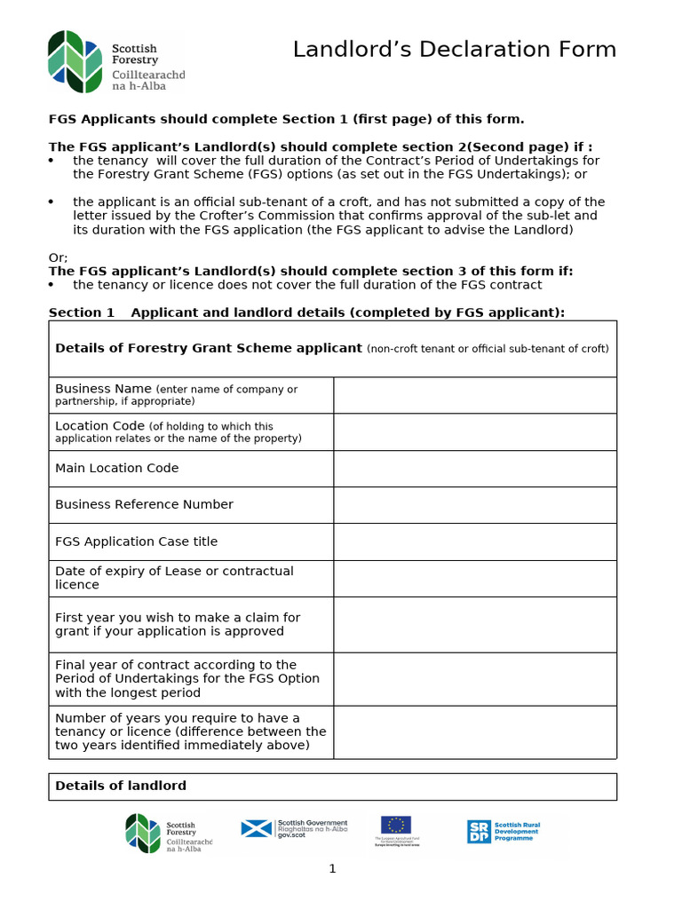 0003 Landlords Declaration Form SF 3 | PDF | Lease | Leasehold Estate