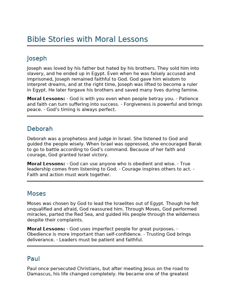 Bible Stories With Moral Lessons | PDF | Jesus | Moses