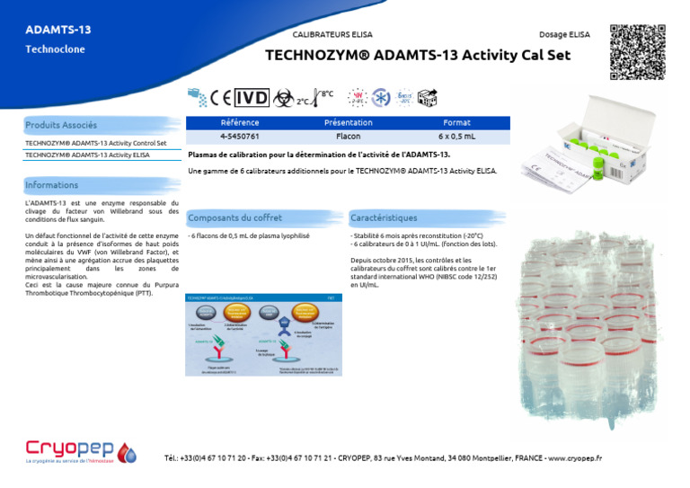 Cryopep TECHNOZYM® ADAMTS-13 Activity Cal Set (2026-01-29 21-01) | PDF