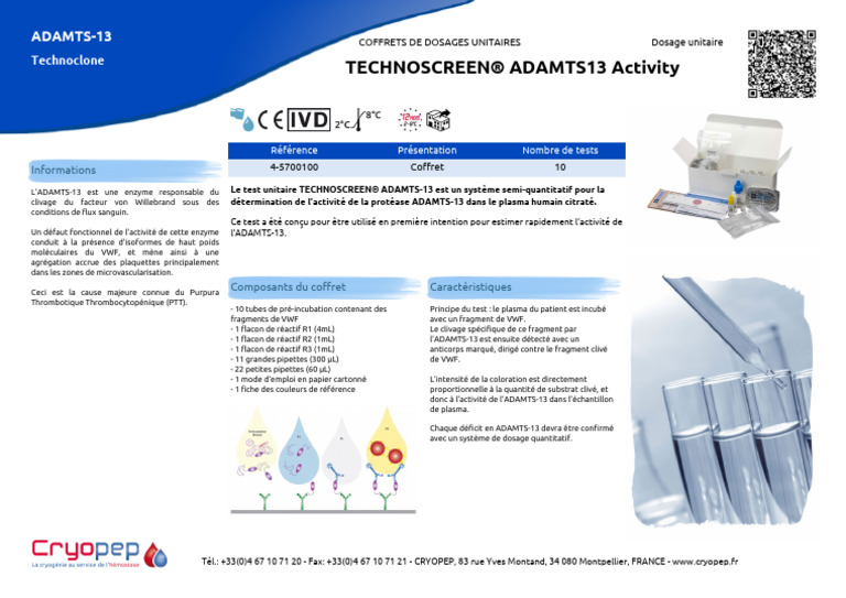 Cryopep TECHNOSCREEN® ADAMTS13 Activity | PDF | Hémostasie ...