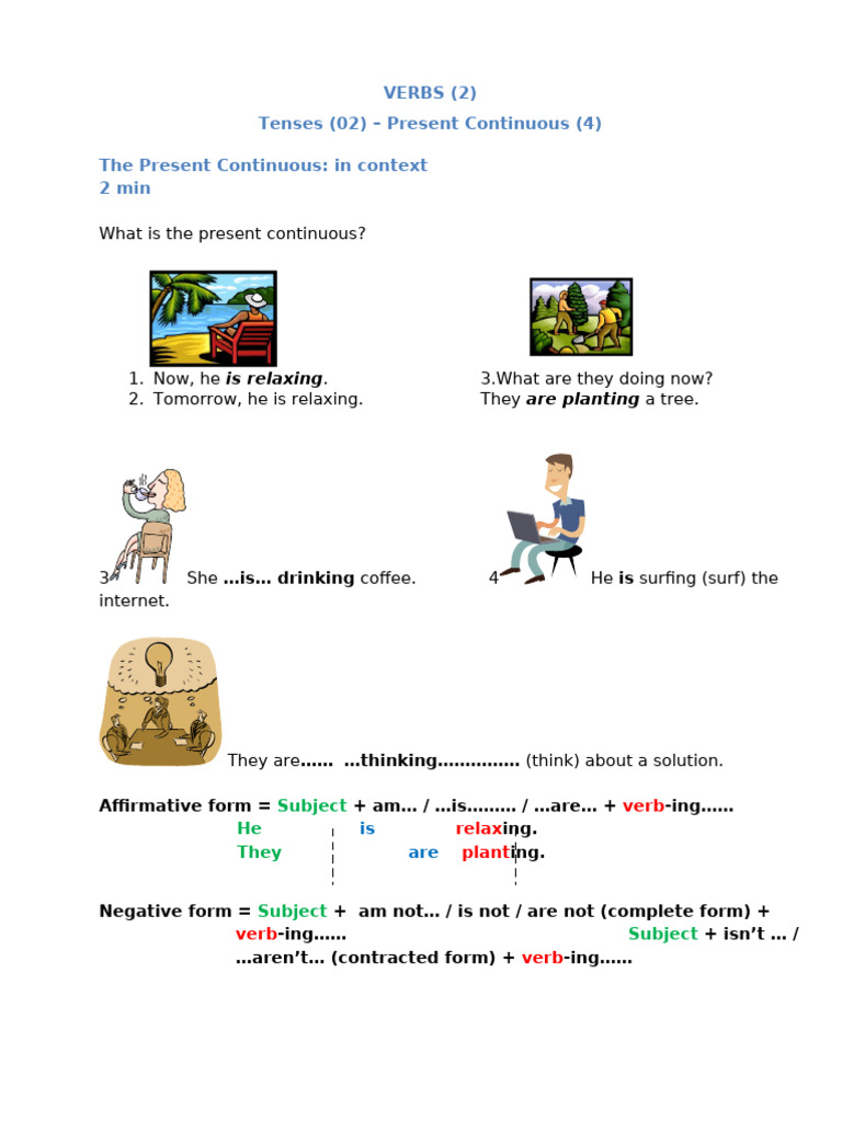 02 VERBS - Tense 02 - Present Continuous 4_WORD | PDF | Linguistics