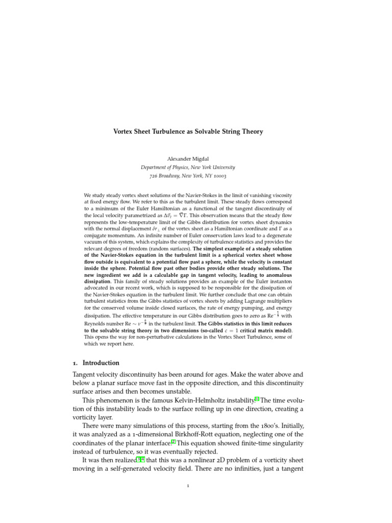A. Midgal - Vortex Sheet Turbulence as Solvable String Theory | PDF ...
