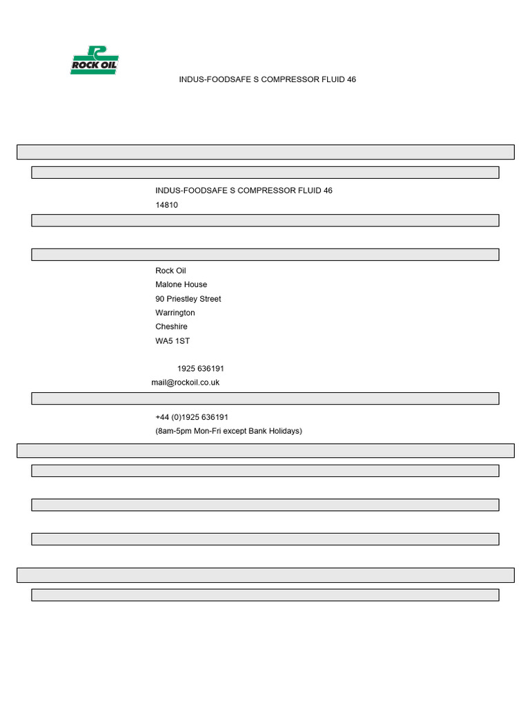 b25 Msds Indus-Foodsafe S Compressor Fluid 46 | PDF | Toxicity | Hazards