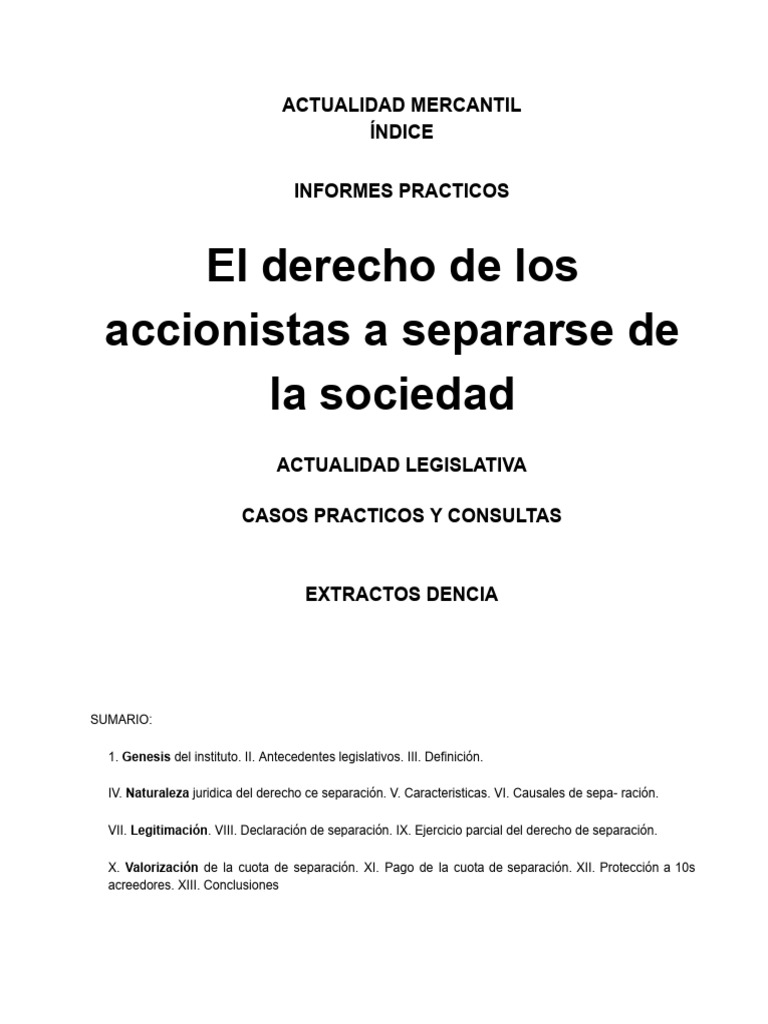 El derecho de los accionistas a separarse de la sociedad (1) | PDF ...