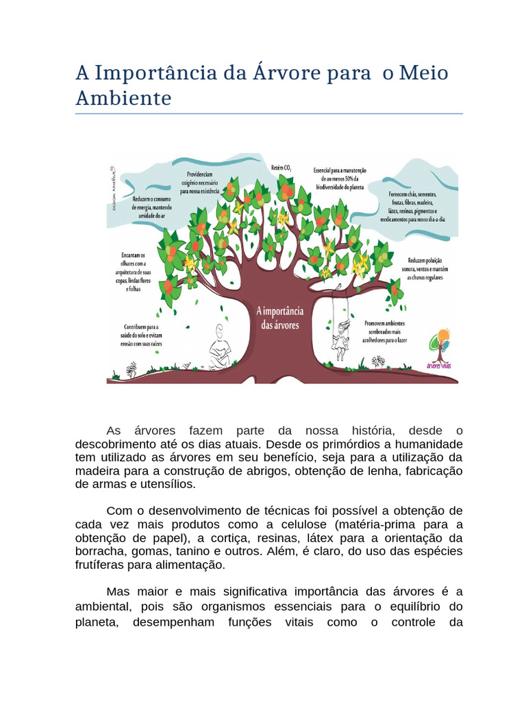 A Importância Da Arvore Para o Meio Ambiente | PDF | Árvores | Florestas