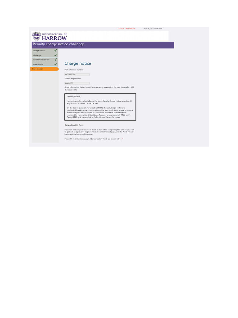 HAR5747064 Penalty Charge Notice Challenge | PDF | Receipt