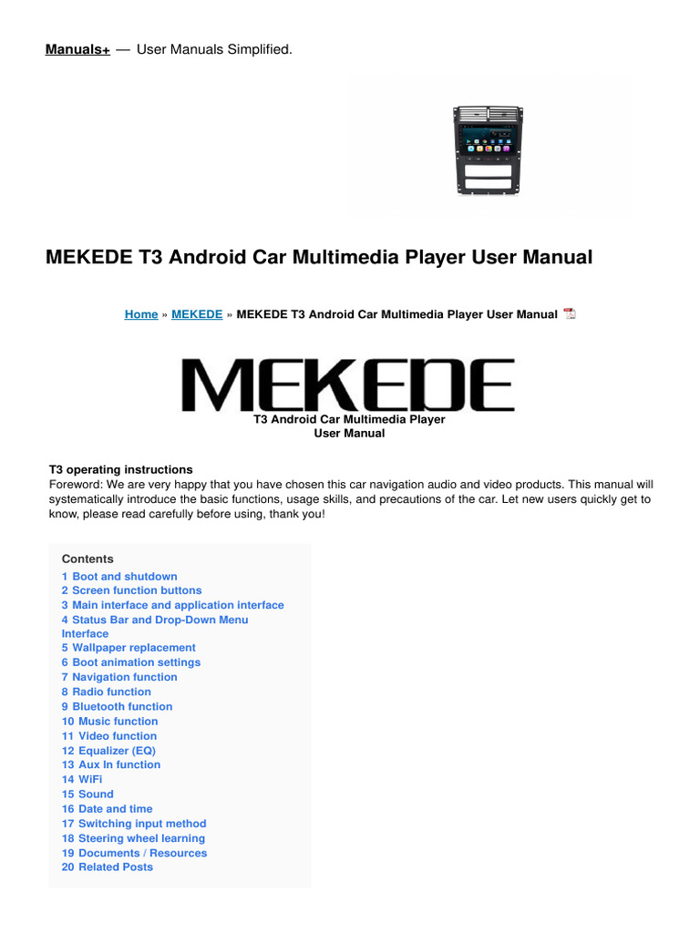 t3 Android Car Multimedia Player Manual | PDF | Android (Operating ...