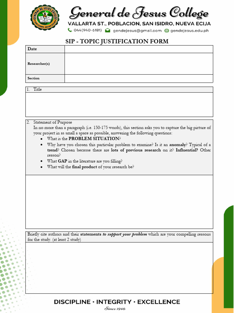 Sip Topic Justification Form | PDF