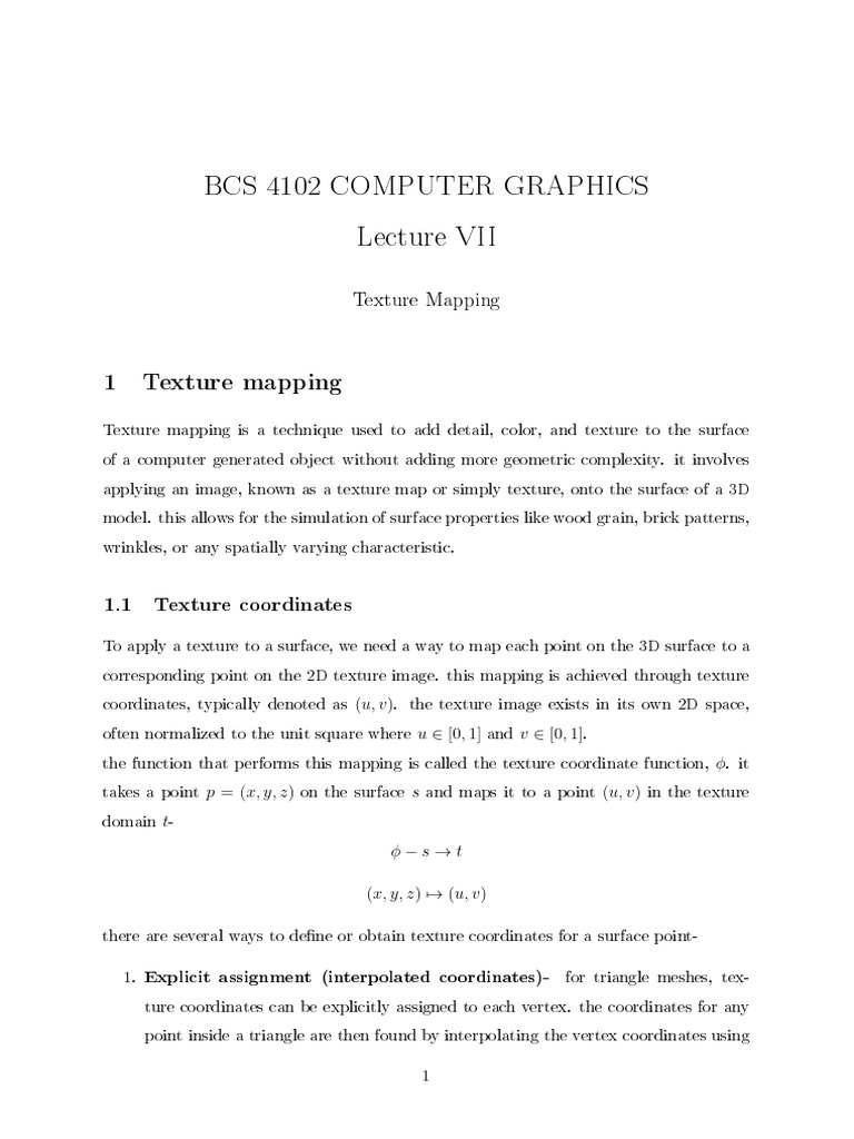 Lecture VII - Texture Mapping | PDF | Texture Mapping | Computer Vision